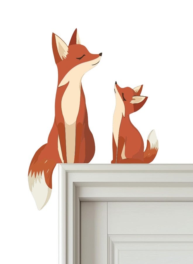 ZEARPT 2 Cute Wooden Foxes Door Topper Home Frame Decor Little Fox Door Corner Thanksgiving Gift for Mom/Dad Woodland Nursery Art 8 inches - Image 1